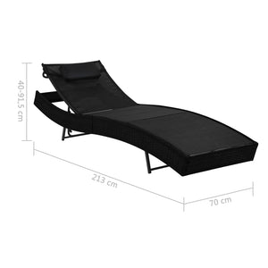 Galleria Design Sun Lounger with Pillow Poly Rattan Black