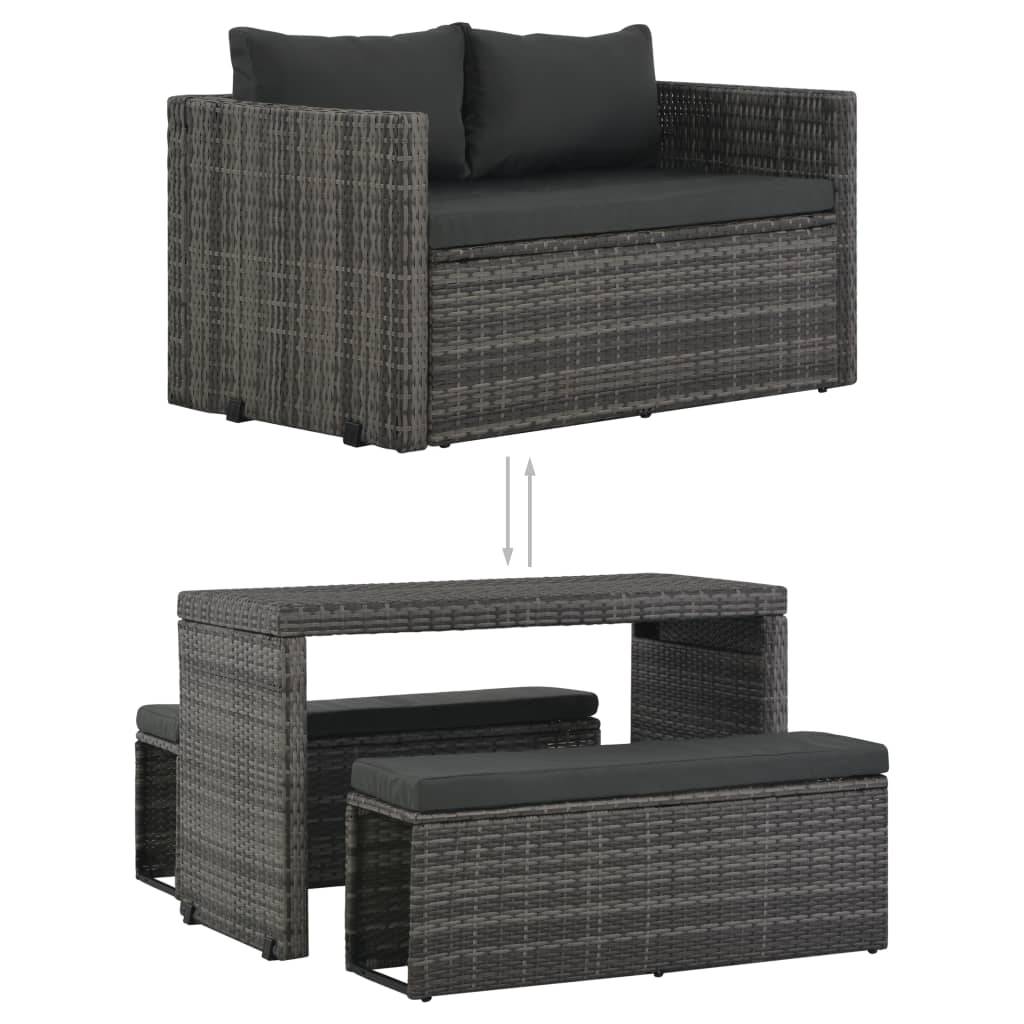 Galleria Design 3 Piece Outdoor Dining Set with Cushions Poly Rattan Grey