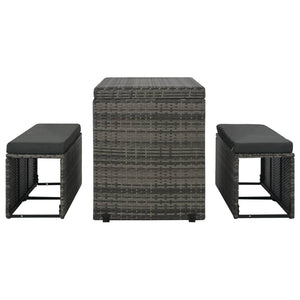 Galleria Design 3 Piece Outdoor Dining Set with Cushions Poly Rattan Grey