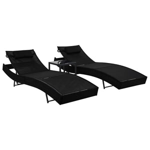 Galleria Design Sun Loungers 2 pcs with Table Poly Rattan and Textilene Black