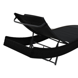 Galleria Design Sun Loungers 2 pcs with Table Poly Rattan and Textilene Black