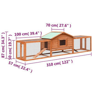 Galleria Design Rabbit Hutch Solid Pine & Fir Wood 310x70x87 cm