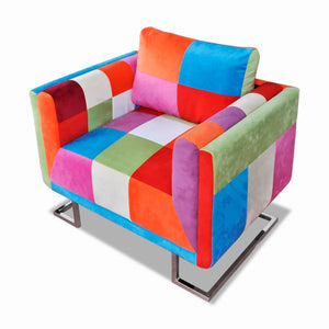 Galleria Design Cube Armchair with Chrome Feet Patchwork Design Fabric