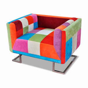 Galleria Design Cube Armchair with Chrome Feet Patchwork Design Fabric