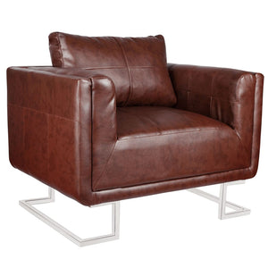 Galleria Design Cube Armchair with Chrome Feet Brown Faux Leather