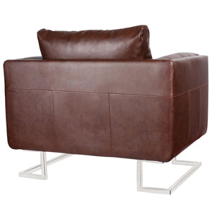 Galleria Design Cube Armchair with Chrome Feet Brown Faux Leather