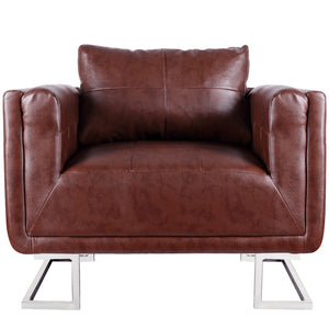 Galleria Design Cube Armchair with Chrome Feet Brown Faux Leather