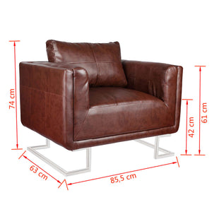 Galleria Design Cube Armchair with Chrome Feet Brown Faux Leather