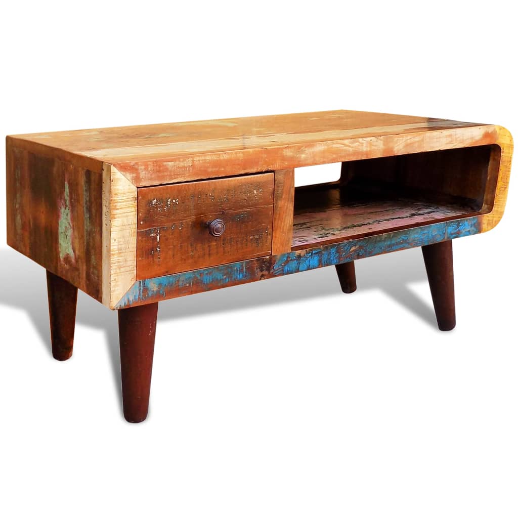 Galleria Design Coffee Table with Curved Edge 1 Drawer Reclaimed Wood