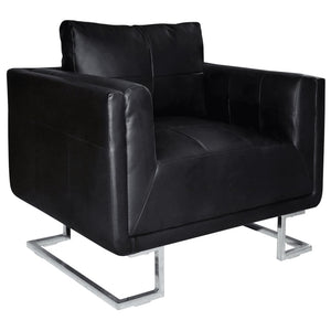 Galleria Design Cube Armchair with Chrome Feet Black Faux Leather