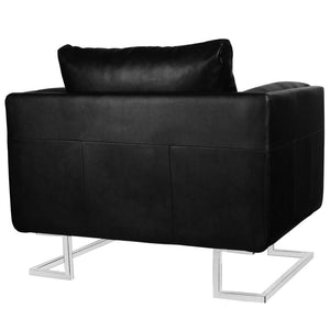 Galleria Design Cube Armchair with Chrome Feet Black Faux Leather