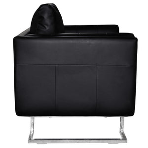 Galleria Design Cube Armchair with Chrome Feet Black Faux Leather