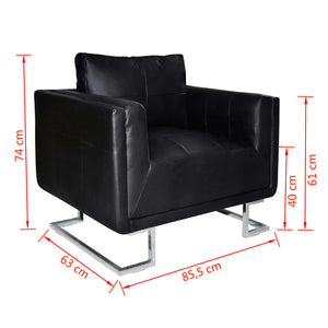 Galleria Design Cube Armchair with Chrome Feet Black Faux Leather