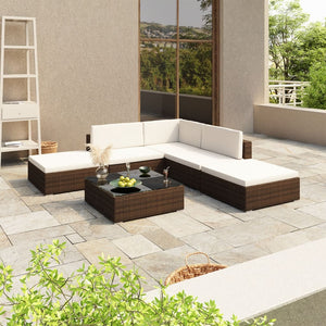 Galleria Design 6 Piece Garden Lounge Set with Cushions Poly Rattan Brown