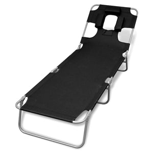 Galleria Design Folding Sun Lounger with Head Cushion Powder-coated Steel Black