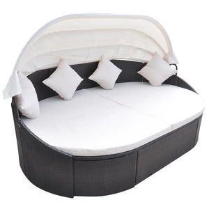 Galleria Design Outdoor Lounge Bed with Canopy Poly Rattan Brown