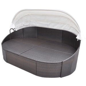 Galleria Design Outdoor Lounge Bed with Canopy Poly Rattan Brown