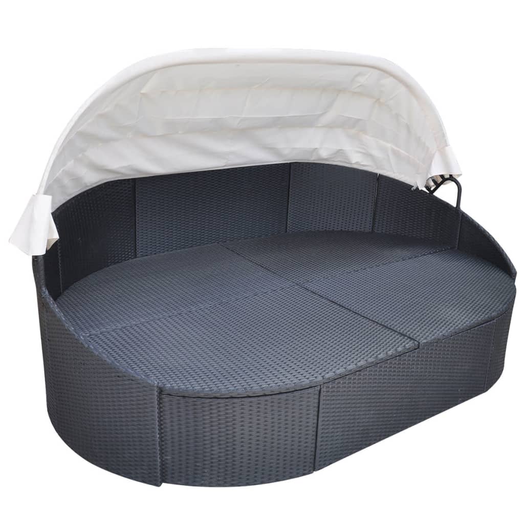 Galleria Design Outdoor Lounge Bed with Canopy Poly Rattan Black