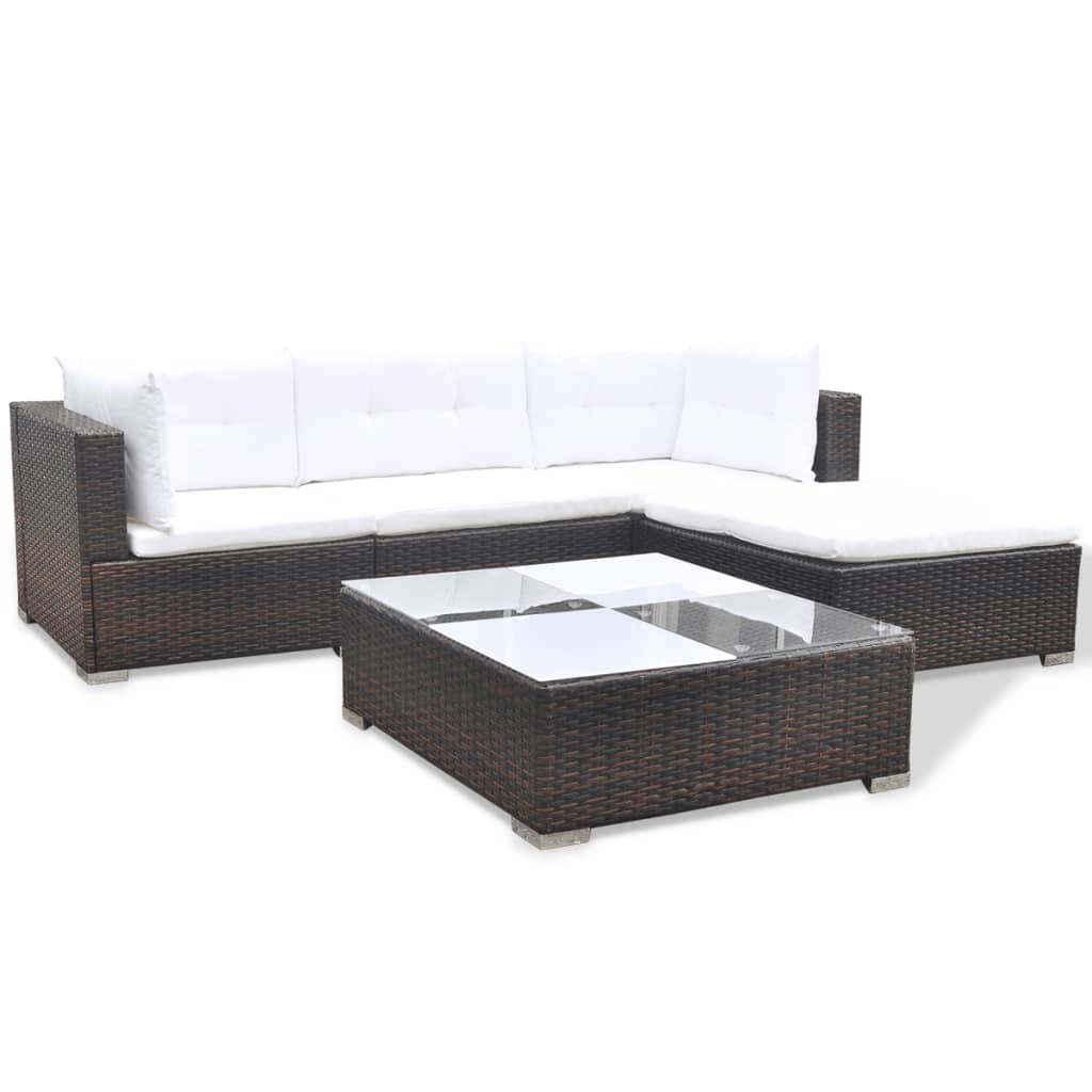 Galleria Design 5 Piece Garden Lounge Set with Cushions Poly Rattan Brown