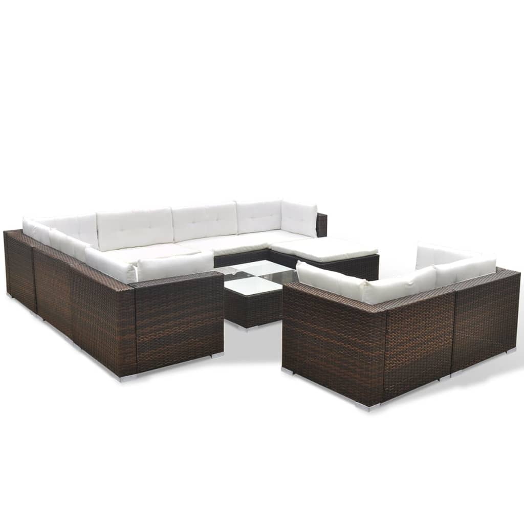 Galleria Design 10 Piece Garden Lounge Set with Cushions Poly Rattan Brown