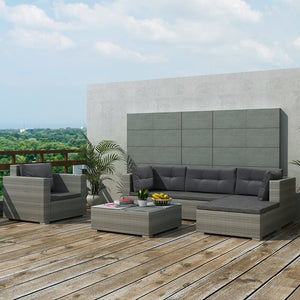 Galleria Design 6 Piece Garden Lounge Set with Cushions Poly Rattan Grey