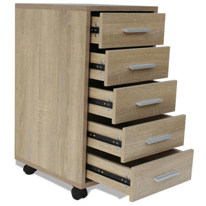 Galleria Design Office Drawer Unit with Castors 5 Drawers Oak