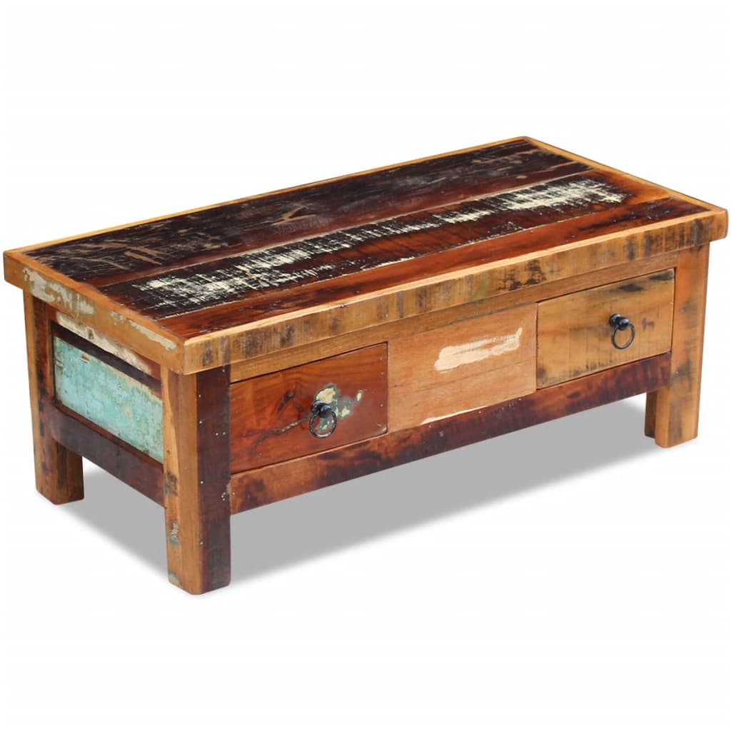 Galleria Design Coffee Table Drawers Solid Reclaimed Wood 90x45x35 cm