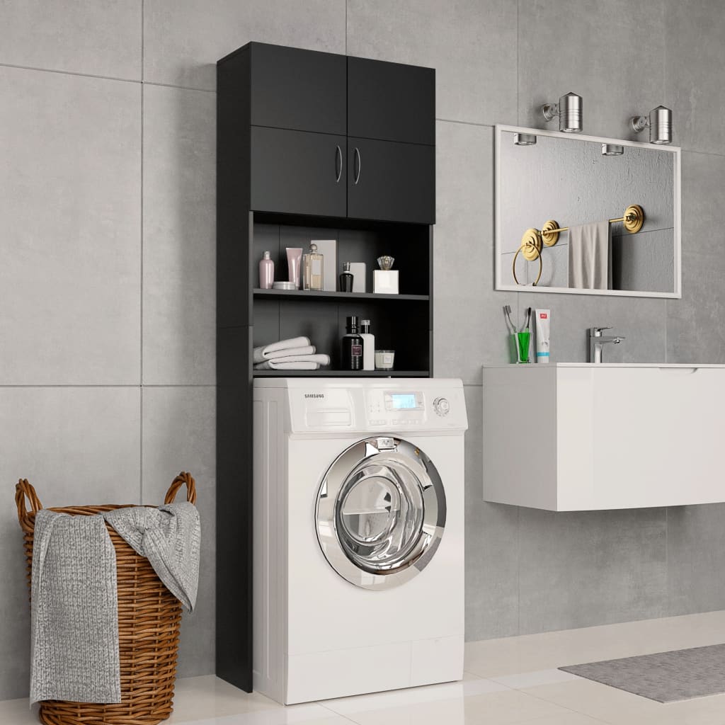 Galleria Design Washing Machine Cabinet Black 64x25.5x190 cm Engineered Wood