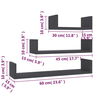 Galleria Design Wall Display Shelf 3 pcs Grey Engineered Wood