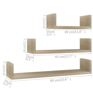 Galleria Design Wall Display Shelf 3 pcs Sonoma Oak Engineered Wood