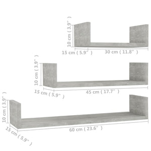 Galleria Design Wall Display Shelf 3 pcs Concrete Grey Engineered Wood