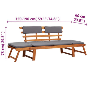 Galleria Design 2-in-1 Garden Daybed with Cushion 190 cm Solid Acacia Wood