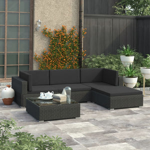 Galleria Design 5 Piece Garden Lounge Set with Cushions Poly Rattan Black