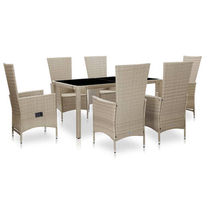 Galleria Design 7 Piece Outdoor Dining Set with Cushions Poly Rattan Beige