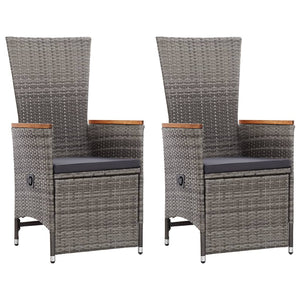 Galleria Design Reclining Garden Chairs 2 pcs with Cushions Poly Rattan Grey