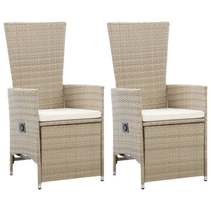 Galleria Design Reclining Garden Chairs 2 pcs with Cushions Poly Rattan Beige