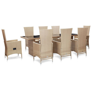 Galleria Design 9 Piece Outdoor Dining Set with Cushions Poly Rattan Beige