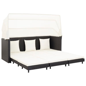 Galleria Design Extendable 3-Seater Sofa Bed with Roof Poly Rattan Black