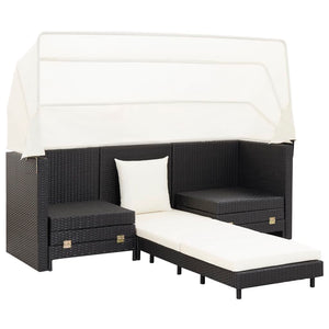 Galleria Design Extendable 3-Seater Sofa Bed with Roof Poly Rattan Black