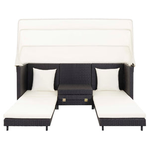 Galleria Design Extendable 3-Seater Sofa Bed with Roof Poly Rattan Black