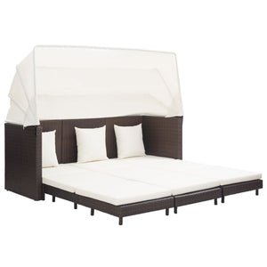 Galleria Design Extendable 3-Seater Sofa Bed with Roof Poly Rattan Brown