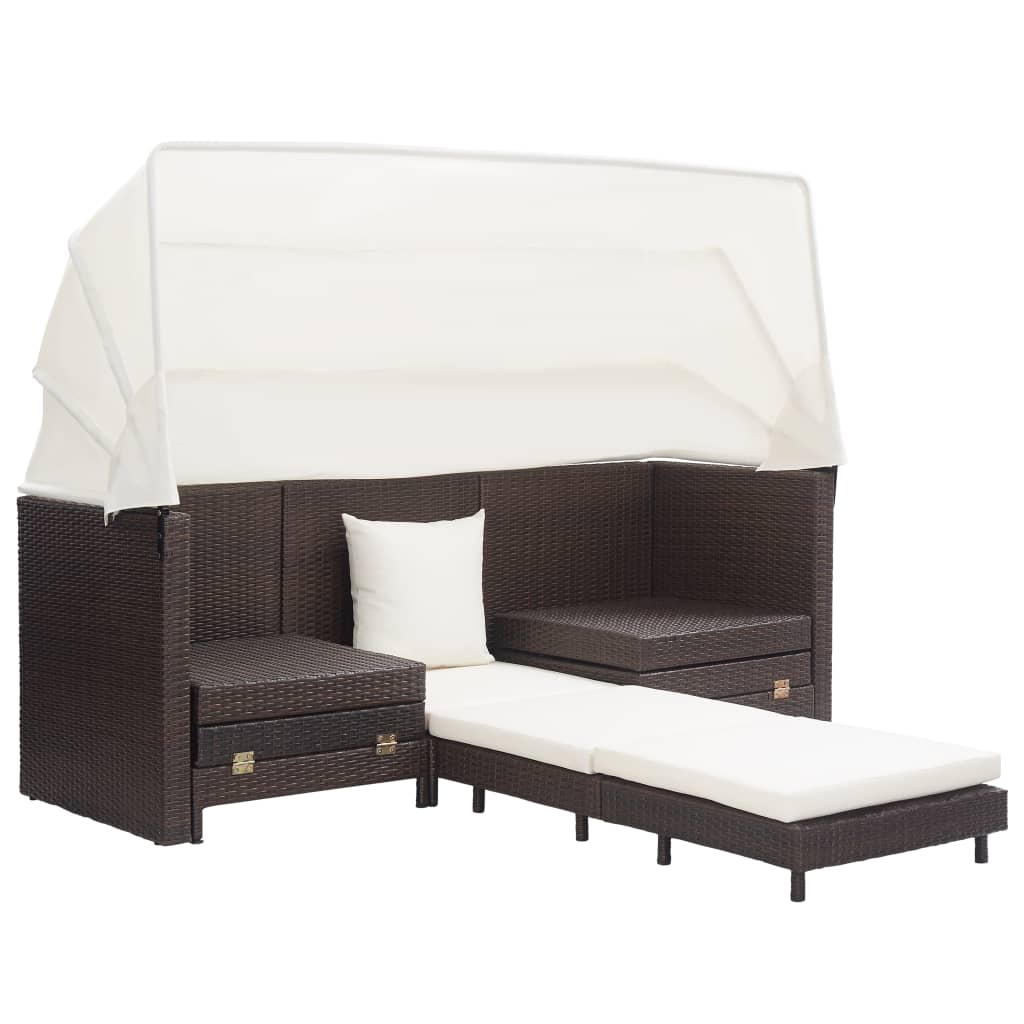 Galleria Design Extendable 3-Seater Sofa Bed with Roof Poly Rattan Brown