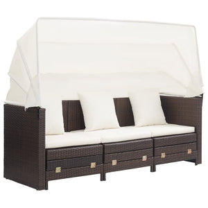 Galleria Design Extendable 3-Seater Sofa Bed with Roof Poly Rattan Brown