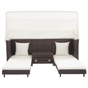 Galleria Design Extendable 3-Seater Sofa Bed with Roof Poly Rattan Brown