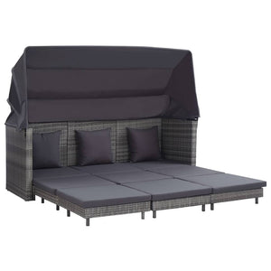 Galleria Design Extendable 3-Seater Sofa Bed with Roof Poly Rattan Grey