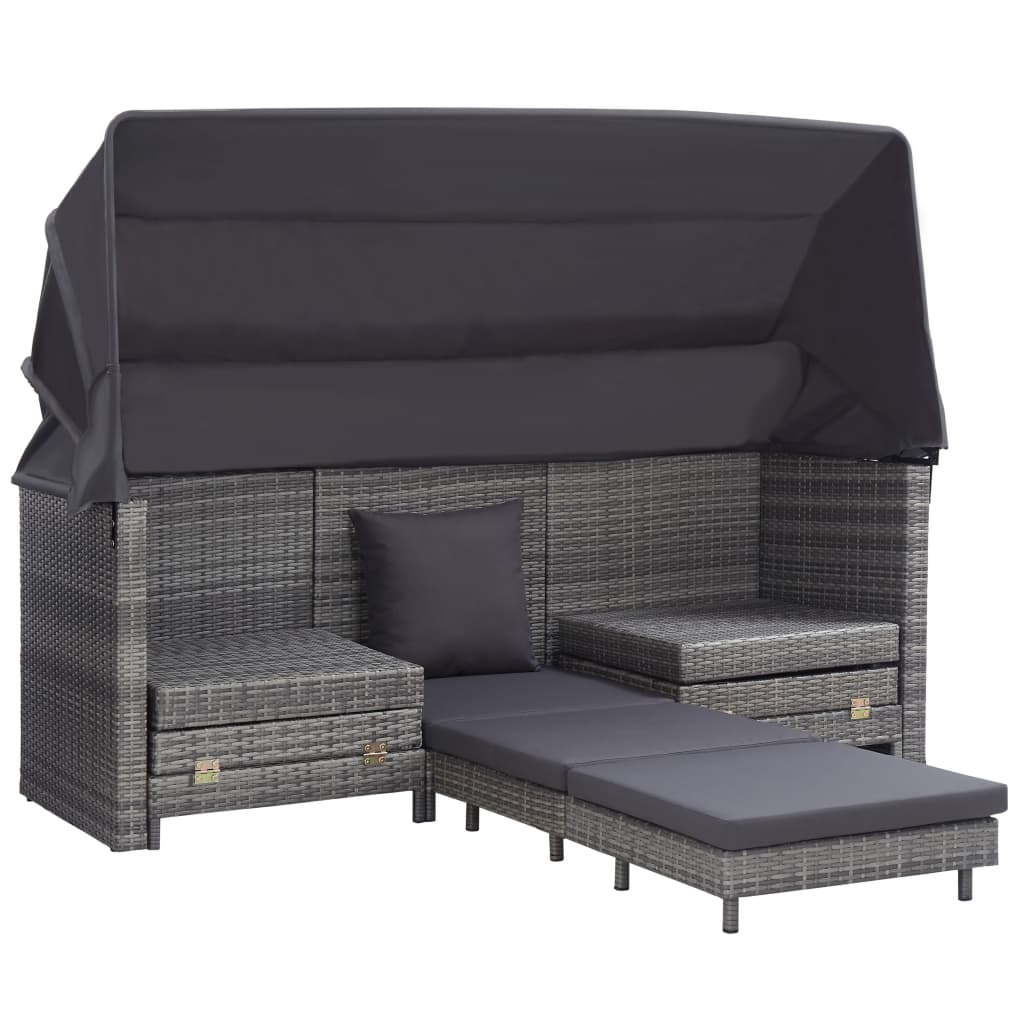 Galleria Design Extendable 3-Seater Sofa Bed with Roof Poly Rattan Grey