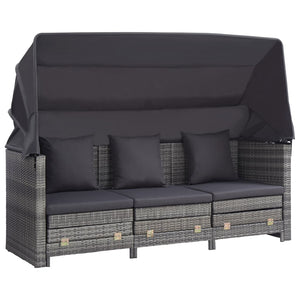 Galleria Design Extendable 3-Seater Sofa Bed with Roof Poly Rattan Grey