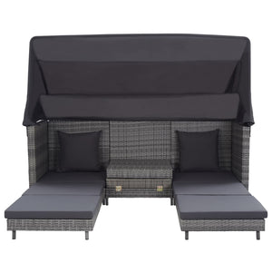 Galleria Design Extendable 3-Seater Sofa Bed with Roof Poly Rattan Grey