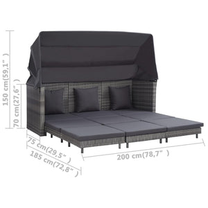 Galleria Design Extendable 3-Seater Sofa Bed with Roof Poly Rattan Grey