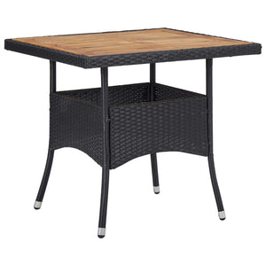 Galleria Design Outdoor Dining Table Black Poly Rattan and Solid Acacia Wood